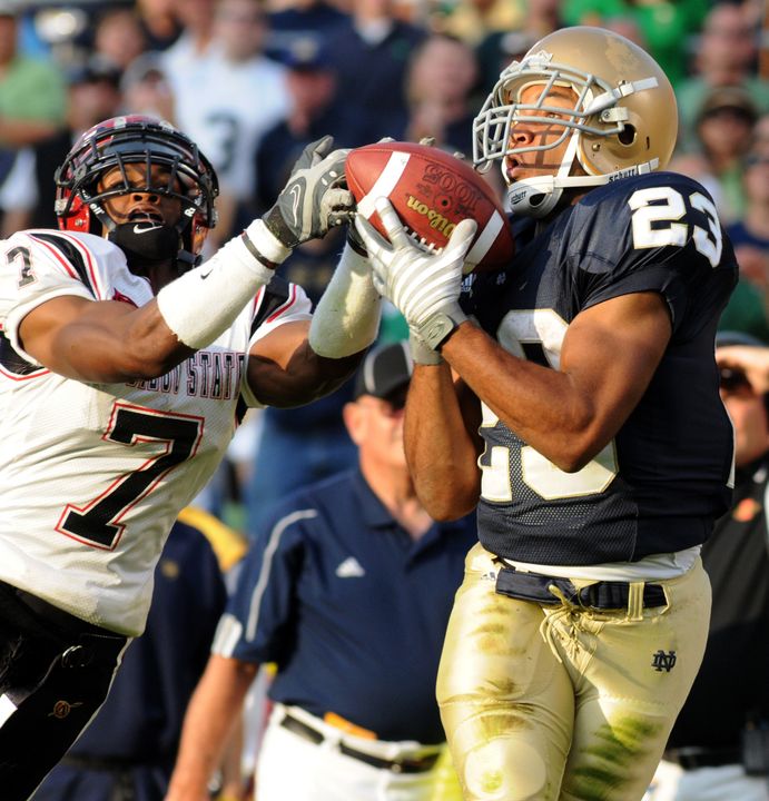 Golden Tate has averaged 18.9 yards on 64 career receptions with 11 touchdowns at Notre Dame.