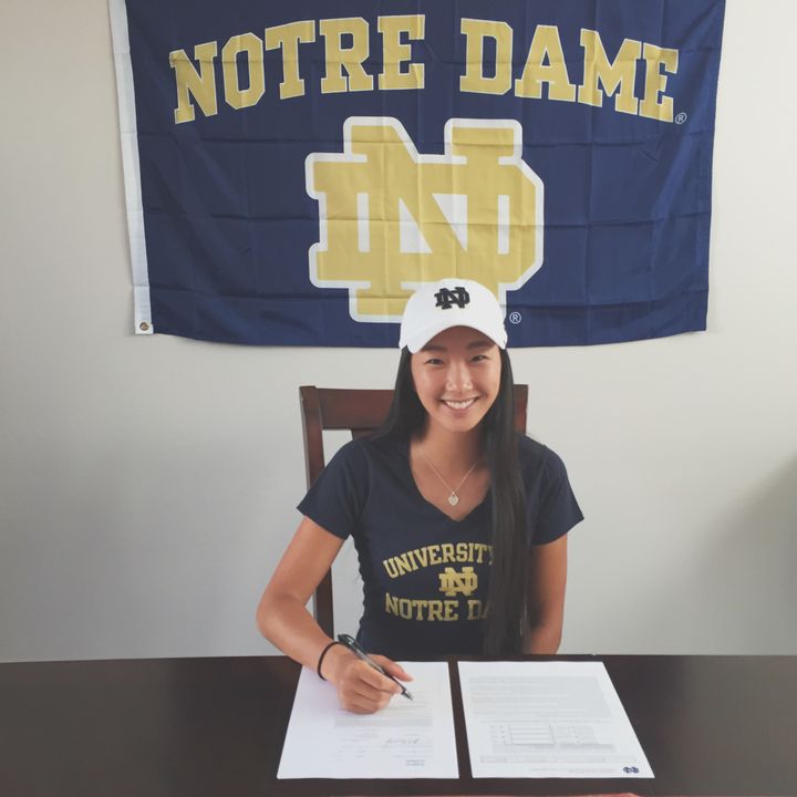 Rachel Chong signs her National Letter of Intent. She will join the Notre Dame women's tennis program in the fall.