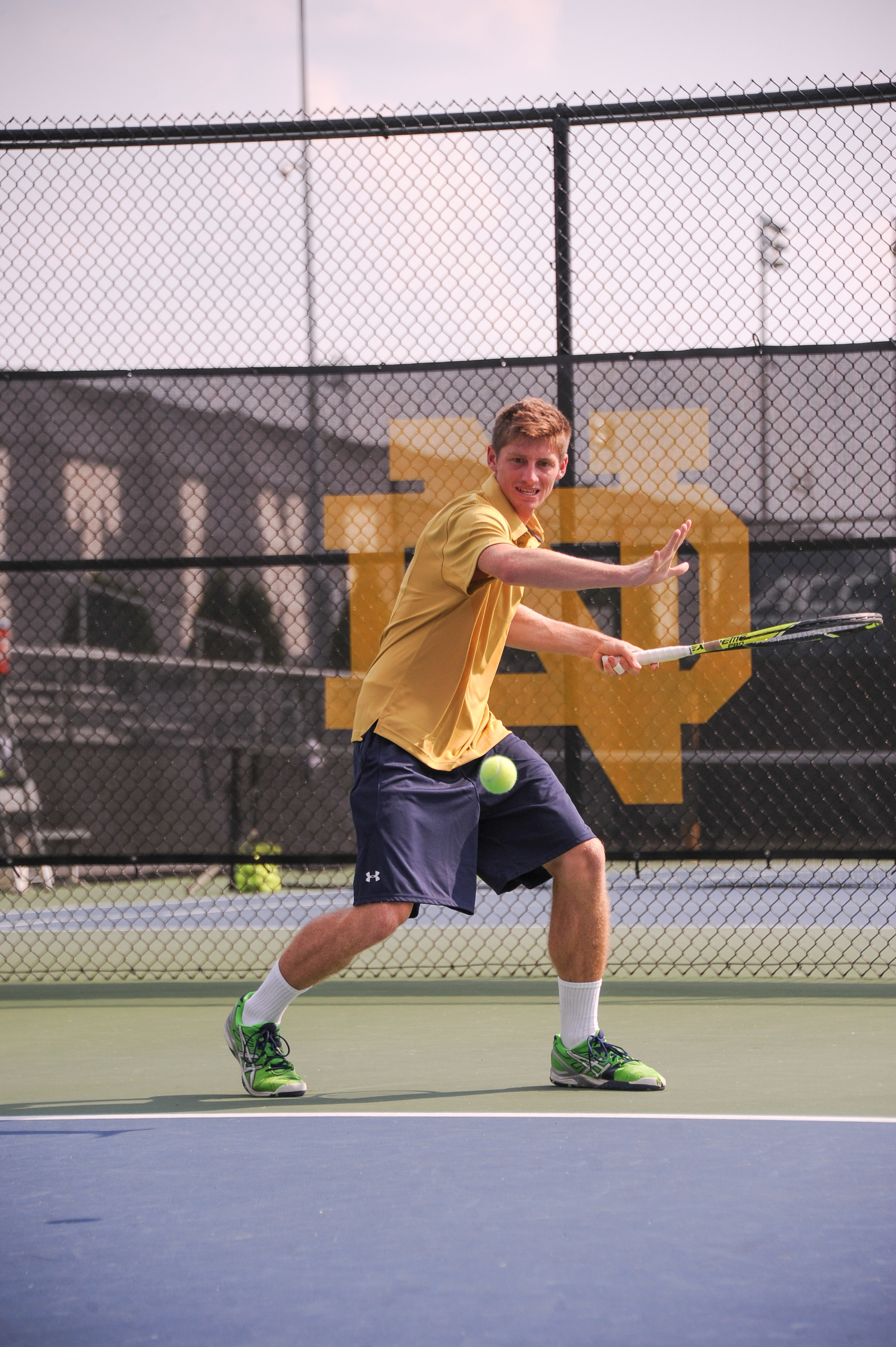Irish Duo Into Doubles Semifinal At National Indoors Alex Lawson returning a shot (Mike Bennett)