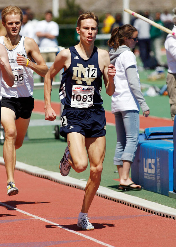 Benninger Moves On To 1,500-Meter Final At NCAA Outdoor Track & Field Championships Senior Kurt Benninger is the fourth Notre Dame runner to qualify for the NCAA finals in his event, finishing 12th in the 1,500-meter semifinals (season-best 3:43.34) at the NCAA Outdoor Track & Field Championships Thursday night in Sacramento, Calif. <i>(photo by Stephen Slade/BIG EAST Conference)</i>
