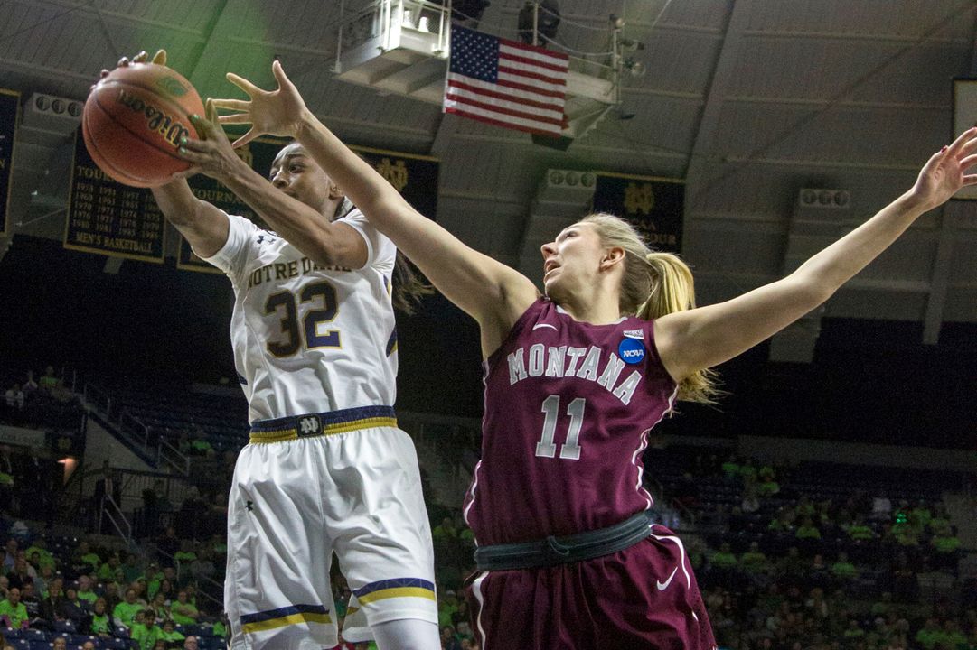 Jewell Loyd scored a game-high 18 points to lead a balanced Notre Dame attack in Friday's 77-43 win over Montana in the first round of the NCAA Championship at Purcell Pavilion.