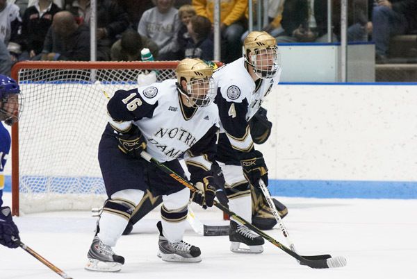 Dan Kissel and Dan VeNard can be seen in action Friday, March 28 on WHME-TV 46 when Notre Dame faces New Hampshire at 6:30 p.m. (EDT) in the NCAA West Regional.