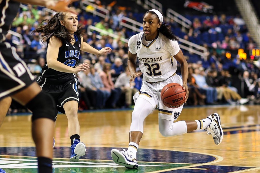 Jewell Loyd scored a game-high 21 points (14 in the second half) to help No. 2 Notre Dame ease past No. 16 Duke, 55-49 on Saturday in the ACC Championship semifinals in Greensboro, North Carolina.