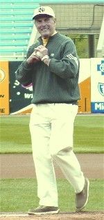 Former Irish football standout Jim Morse threw out the ceremonial first pitch at the 2005 Notre Dame-Michigan baseball game in Grand Rapids.
