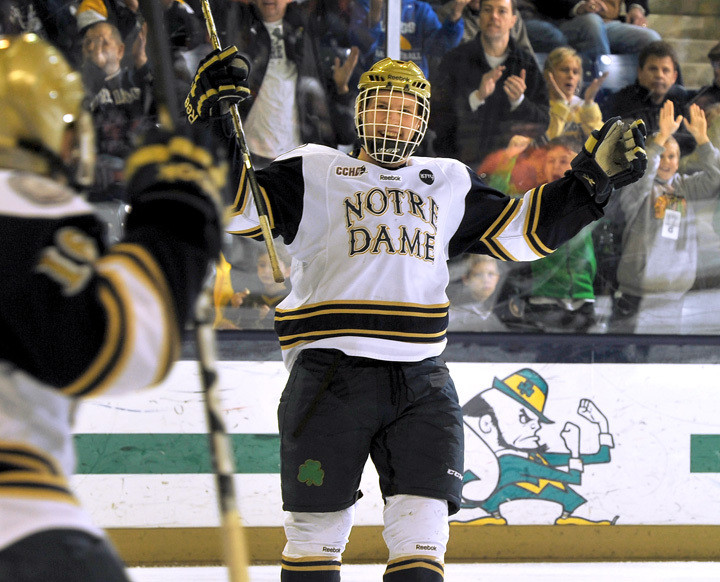 Irish Icers Open February With A Pair Of Games At Ohio State Center David Gerths turned in a strong performance in Notre Dame's 5-2 win over Ferris State on Jan. 26.