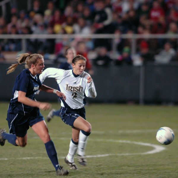 Kerri Hanks - pictured in the 2006 NCAA quarterfinal vs. Penn State - scored for the fourth straight game in Sunday's 2-1 loss to the 14th-ranked Nittany Lions (photo by Joe Raymond).