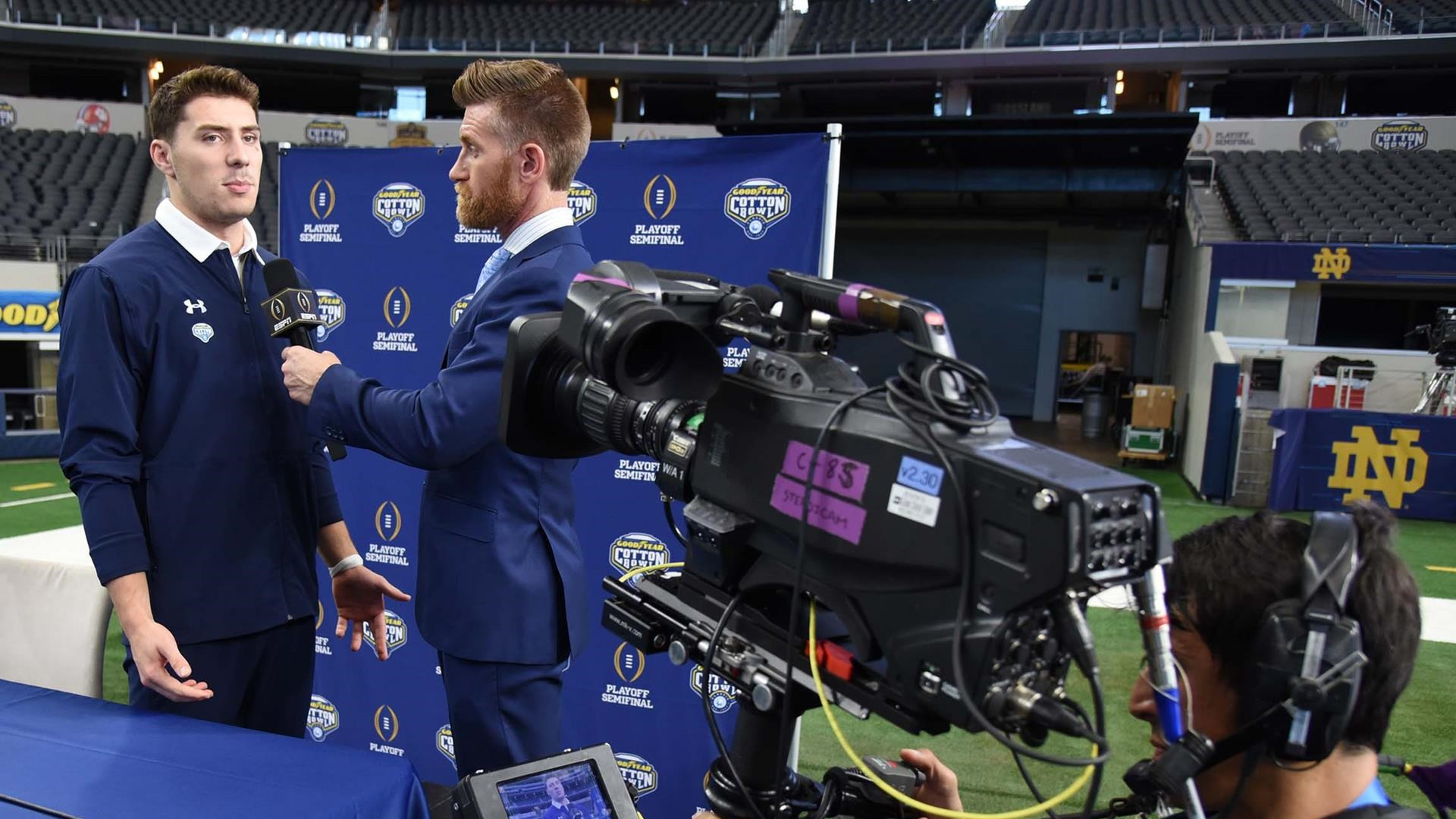 Irish Meet The Media At Cotton Bowl Ian Book and Marty Smith