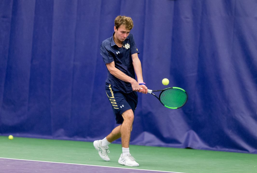 The University of Notre Dame competes against the University of North Carolina in the first round of the ITA Division I National Men&#226;&#128;&#153;s Team Indoor Championship hosted by the University of Washington at the Nordstrom Tennis Center in Seattle on February 16, 2018. (Photography by Scott Eklund/Red Box Pictures)