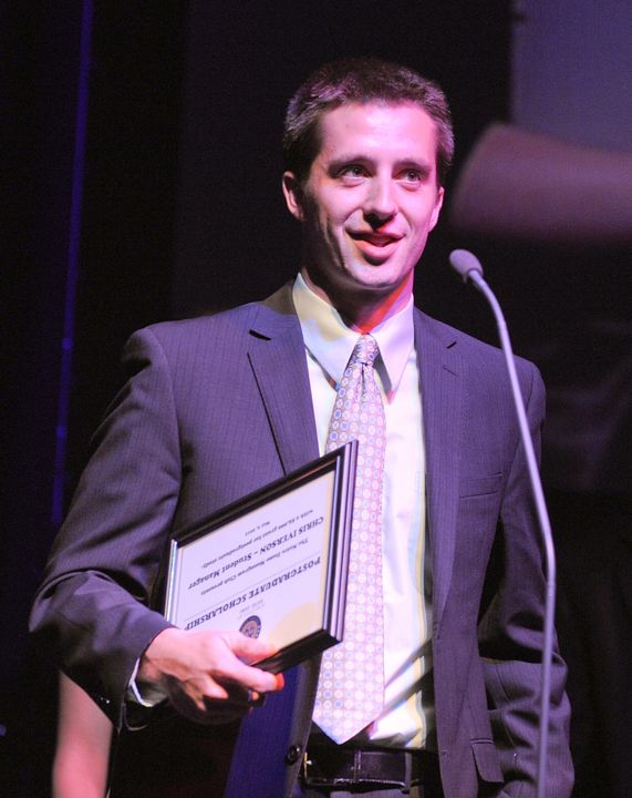 Christopher Iverson accepts his award at the 2012 O.S.C.A.R.S