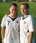 Notre Dame sophomores Brittany Bock (left) and Carrie Dew have been two of the top players for the U.S. Under-20 National Team throughout the calendar year of 2006.