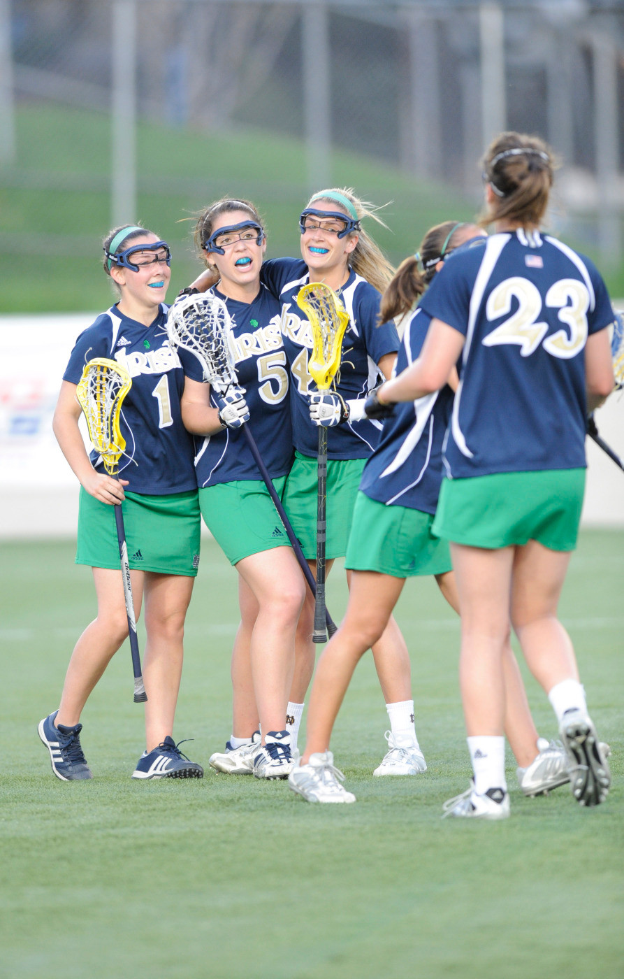 Irish Women’s Lacrosse Finishes 2009 Season With Highest Ranking In Program History The Irish celebrate a goal at the 2009 BIG EAST Tournament.