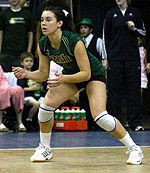 Sophomore Angela Puente scooped seven digs for the Irish Sunday at Georgetown.