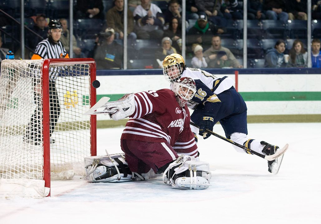 Connor Hurley scores the fourth of Notre Dame's seven goals on Sunday night.