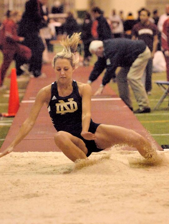 Senior Cassie Gullickson posted a personal-best leap of 12.13 meters (39-9.75) in the triple jump, also notching the sixth-best distance in school history, during Saturday's Meyo Invitational at the Loftus Sports Center. <i>(photo by Michael Bennett)</i>