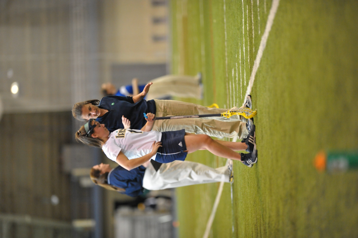 Meredith Simon Steps Down As Notre Dame Women’s Lacrosse Assistant Coach Assistant coach Meredith Simon (right) talks strategy with sophomore attack Maggie Tamasitis.