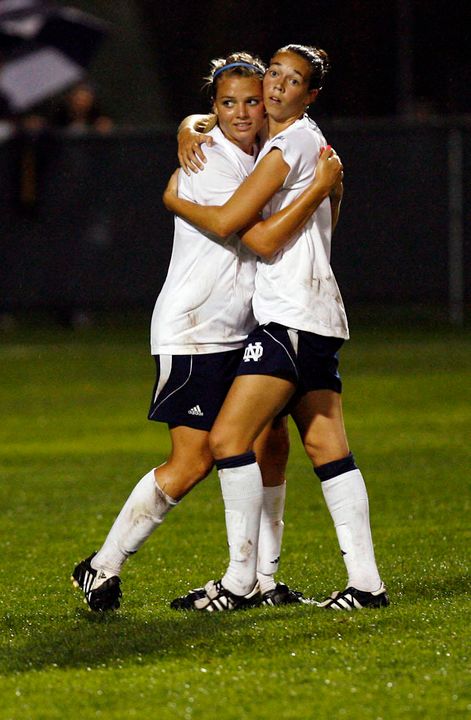Freshman forward Melissa Henderson (left) and senior All-America forward/Hermann Trophy candidate Kerri Hanks (right) are part of the most productive front line in college soccer, with Hanks leading the BIG EAST in goals (15) and Henderson right behind her in second place (12).
