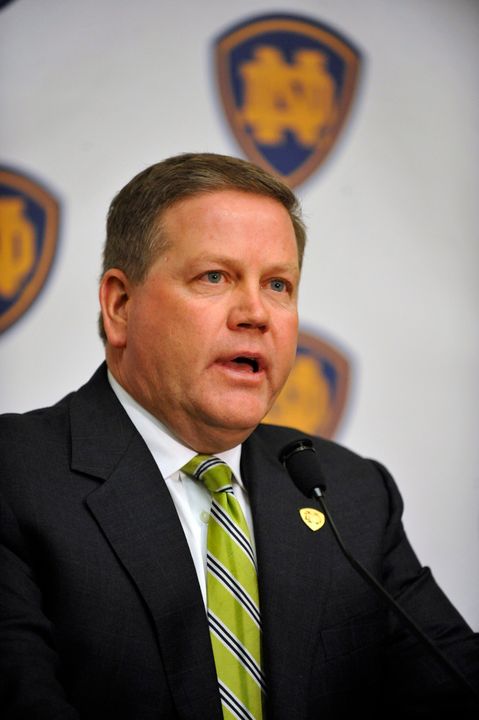Brian Kelly opens his first spring practices at the helm of the Irish on Friday afternoon. Notre Dame will take part in 15 spring practices, culminating in the 81st annual Blue-Gold Game on Sat., April 24.