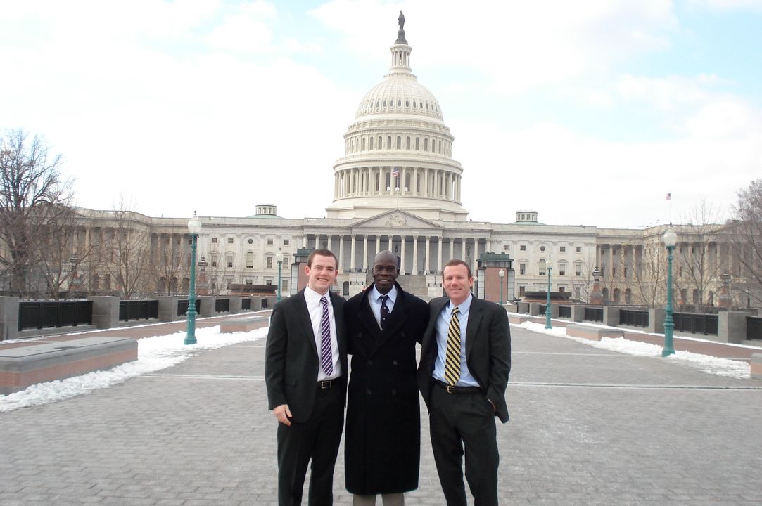 Jake Brems, Emmanuel Gore (Kroc Institute) and Kevin Dugan (left to right) in front of the Capitol Building.