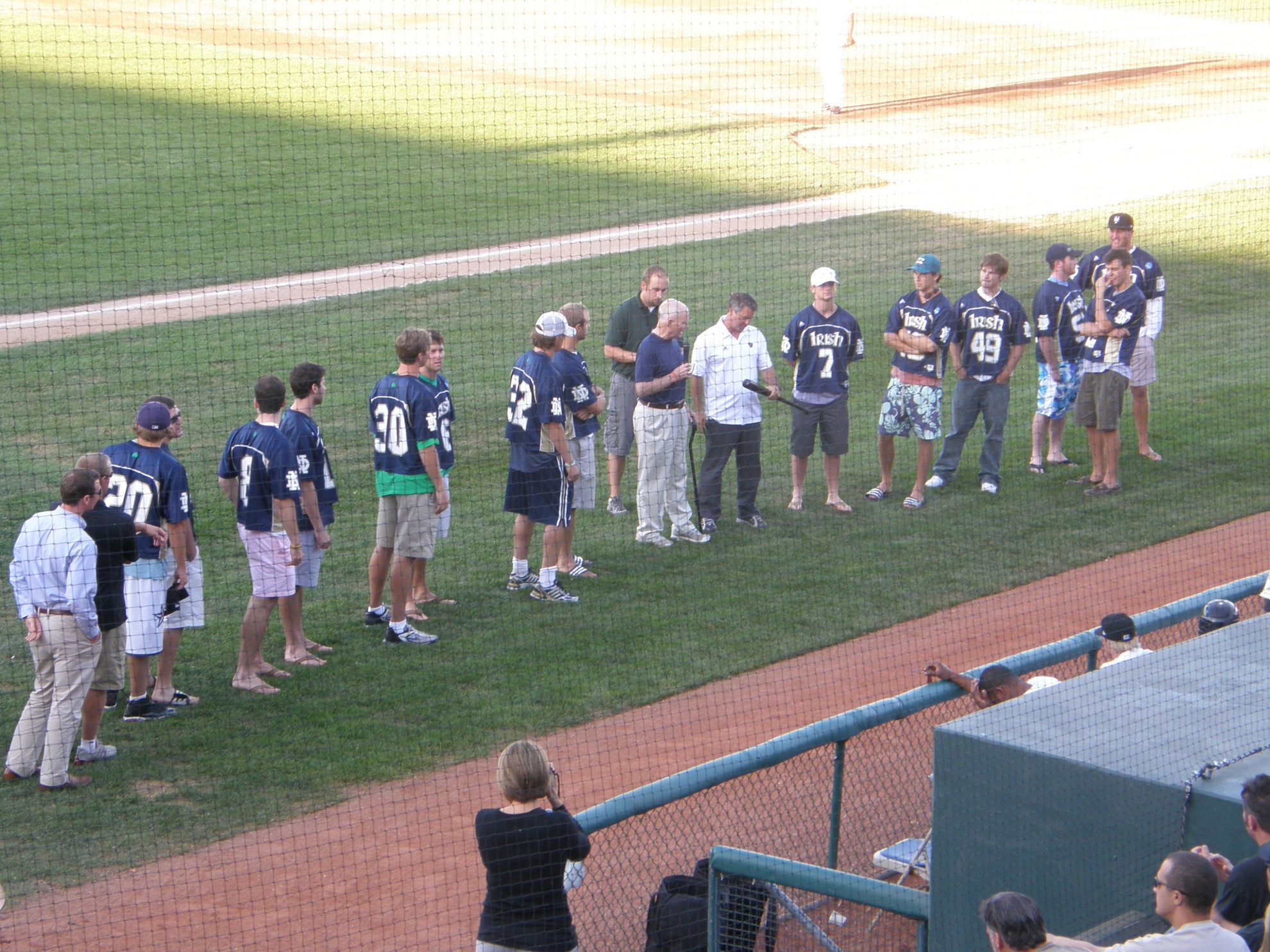 Irish Honored With `Lacrosse Night At The Cove’ Silver Hawks president Joe Kernan (left), the former Governor of Indiana and former Mayor of South Bend, thanked Irish head coach Kevin Corrigan (right) for his team's success on and off the field.