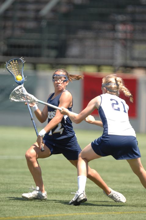 With four goals and three assists against Connecticut, Gina Scioscia became the first Notre Dame player to have 100 goals and 100 assists in her career.