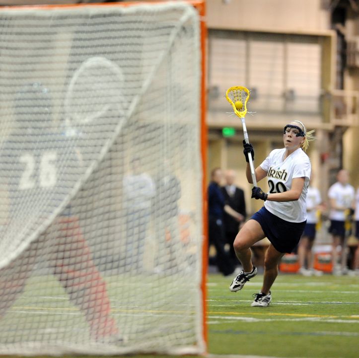 Freshman Shaylyn Blaney scored two goals in the final five minutes to give Notre Dame a 14-13 win over Hofstra.