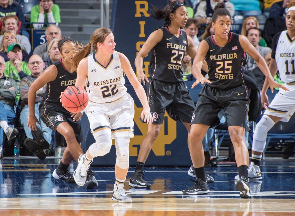 Senior guard Madison Cable led by example for Notre Dame on Friday night against Florida State, matching her uniform number with 22 minutes of tough, gritty basketball in a 74-68 Irish win.