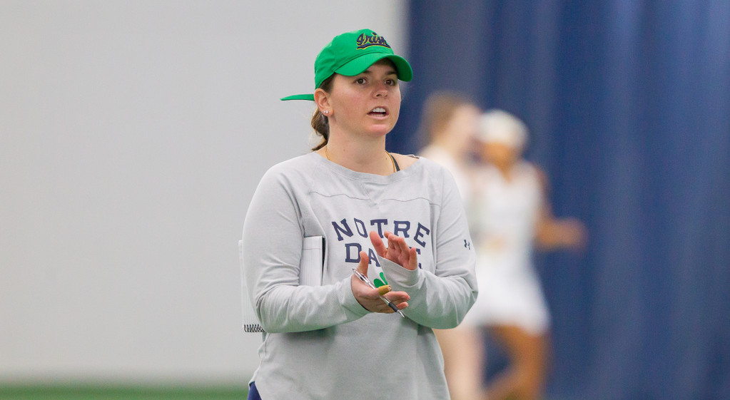 Head coach Alison Silverio during the ACC match between University of Notre Dame vs. University of Louisville at Eck Center on March 8, 2019 in South Bend, Indiana.
