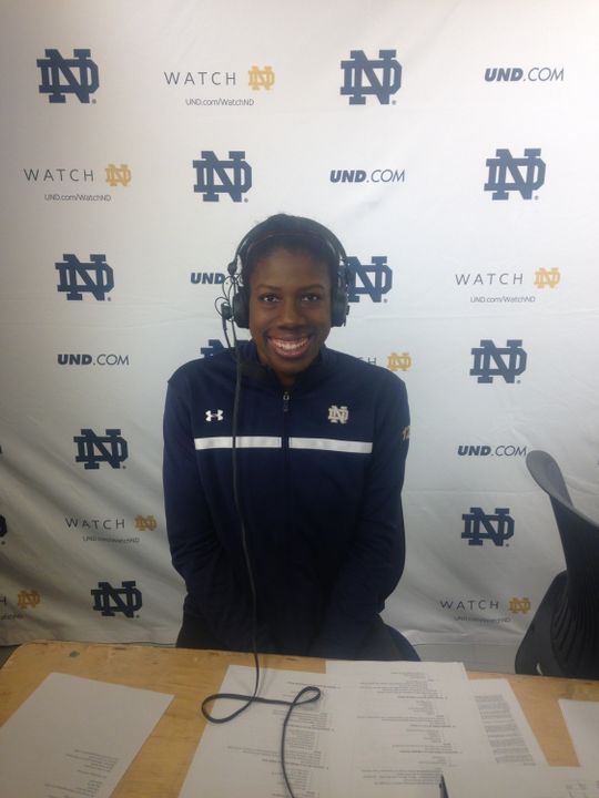 Senior Toni Alugbue served as the color commentator for Sunday's ND-BC volleyball match.
