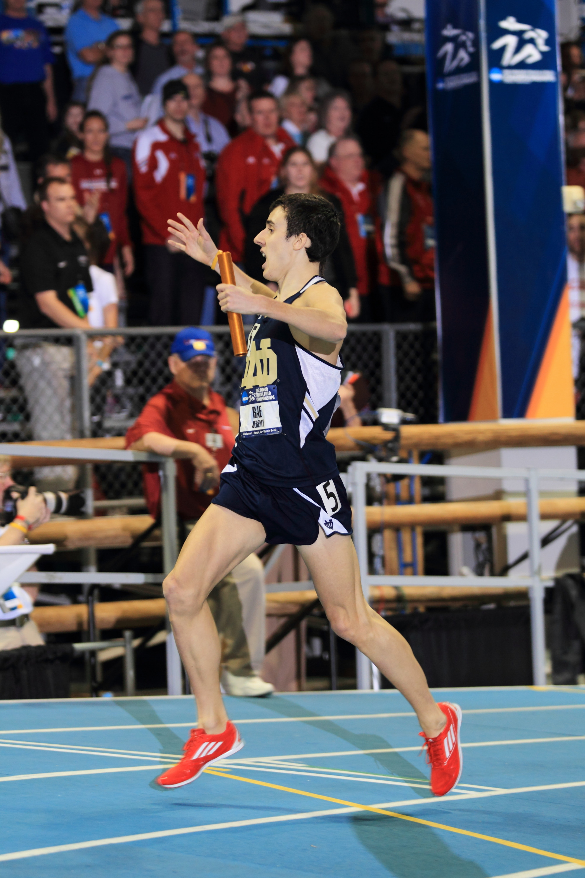 Looking Back On A National Title Junior Jeremy Rae reacts as he crosses the line in first place at the NCAA Indoor Championships in March.