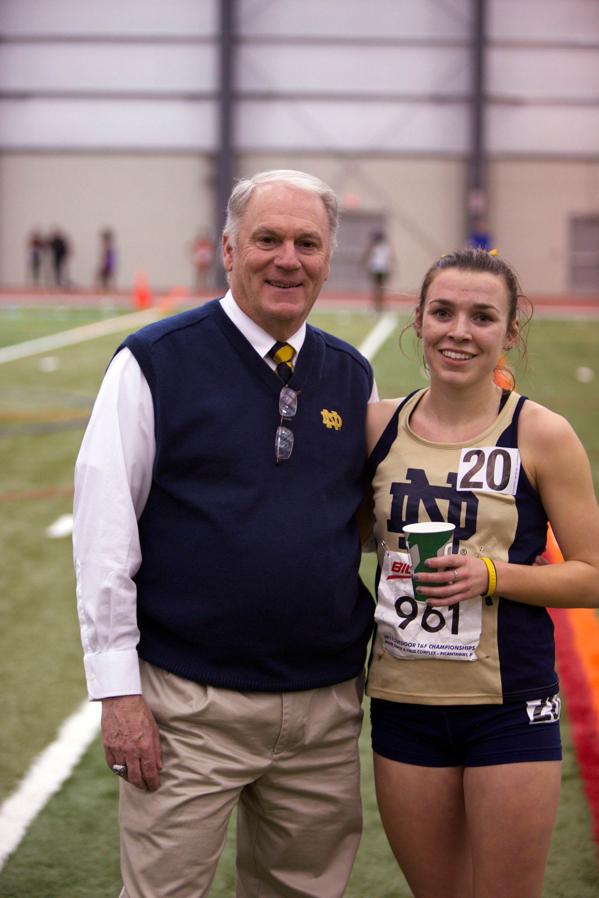 A Man Of Notre Dame Head coach Joe Piane and senior Alexa Aragon.