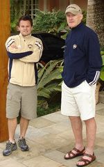 Assistant coach Chad Riley (left) and head coach Bobby Clark (right) stand outside of the team's hotel in Sao Paulo, Brazil.