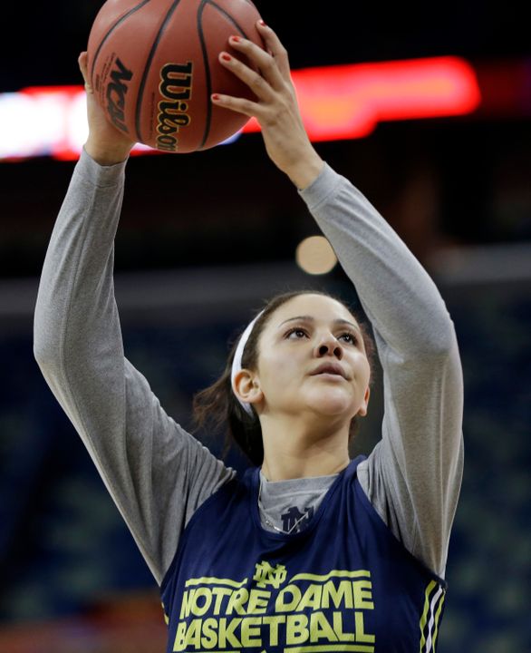 Notre Dame senior forward Natalie Achonwa (seen here during practice at last year's NCAA Women's Final Four in New Orleans) is one of four returning starters on this year's Fighting Irish squad, which held its first official practice of the 2013-14 campaign Tuesday morning at Purcell Pavilion.