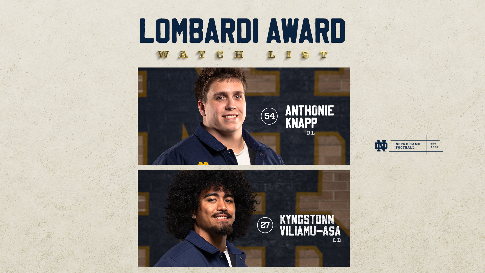 Knapp, Viliamu-Asa Named to Lombardi Award Watch List Knapp, Viliamu-Asa Named to Lombardi Award Watch List