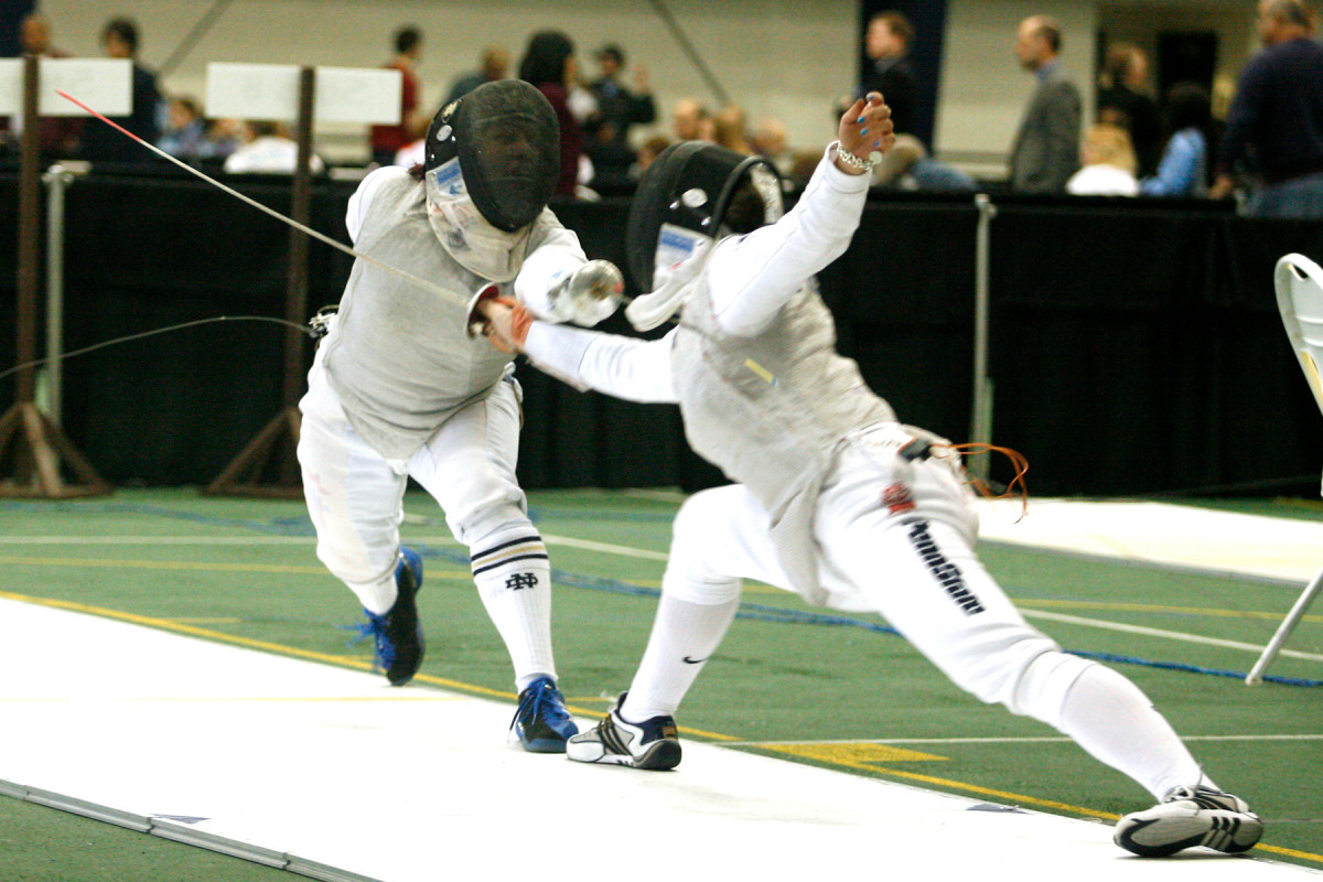Hurley, Providenza And Nott In Position For Top NCAA Finishes; Irish Now Fourth Overall Adi Nott had an impressive first day of action at the NCAAs, despite facing a daunting series of top foil opponents among her 14 bouts (photo by Jim O'Connor).