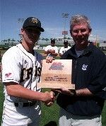 Wade Korpi - shown accepting the BIG EAST Tournament MVP Award - kept rolling with a strong summer in the Valley League (photo by Pete LaFleur).