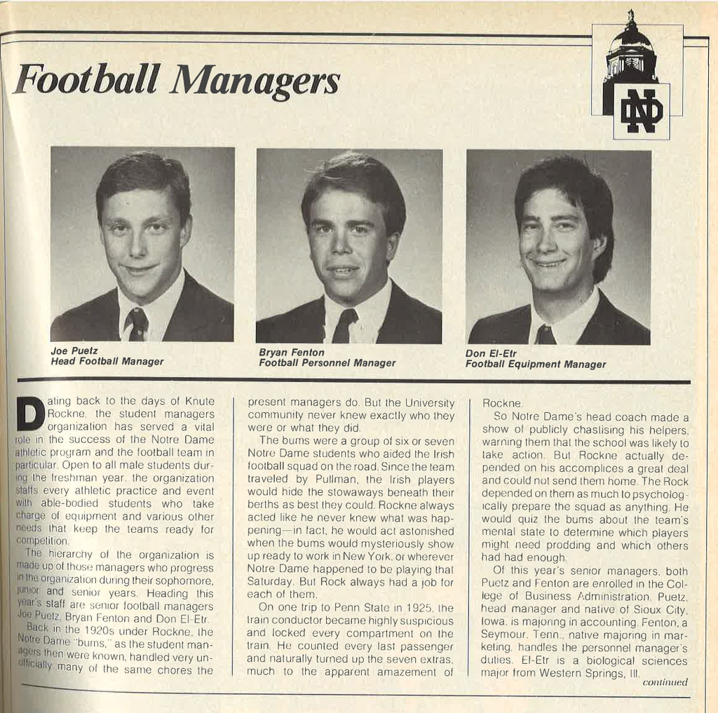 Bryan Fenton ('87, Manager) - 2017 Moose Krause Distinguished Service Award Recipient