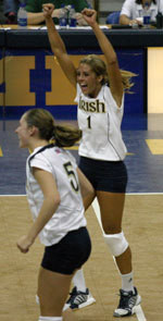 Brewster, Kelbley Lead Notre Dame To Season-Opening Sweep Of Michigan Michigan native Madison Clark celebrates during Notre Dame's three-game victory against the Wolverines on Saturday. (all photos by Pete LaFleur)