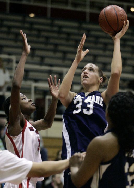Melissa D'Amico shoots past St. John's Angela Clark during the first half.