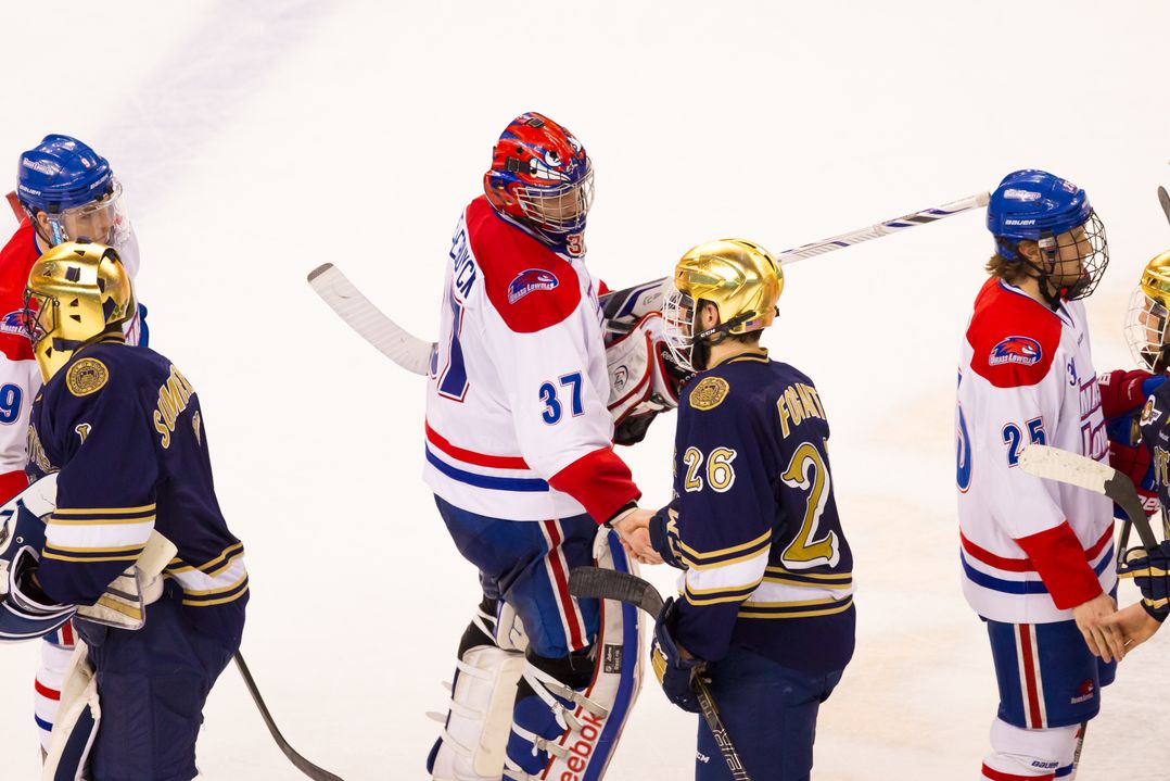 UMass-Lowell goaltender Connor Hellebucyk stopped all 35 shots he faced in 4-0 win over the Irish in Hockey East semifinals.