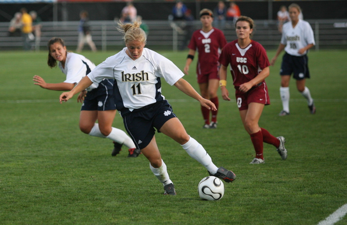 Irish Push Home Unbeaten Streak To Record-Setting 30 games, After 2-0 Win Over #19 USC Michele Weissenhofer's has totaled two goals and five assists in her first three games with the Irish (photo by Marcis Snowden).