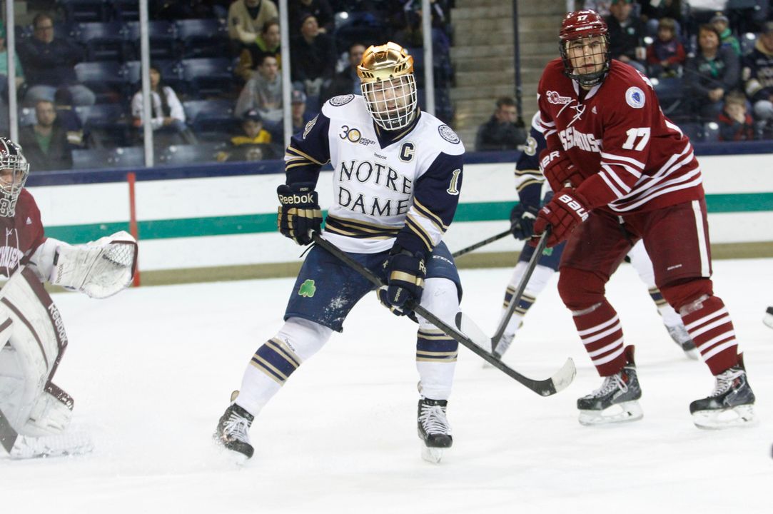 Irish captain Jeff Costello makes his third appearance in the NCAA Tournament on Saturday night versus St. Cloud State.