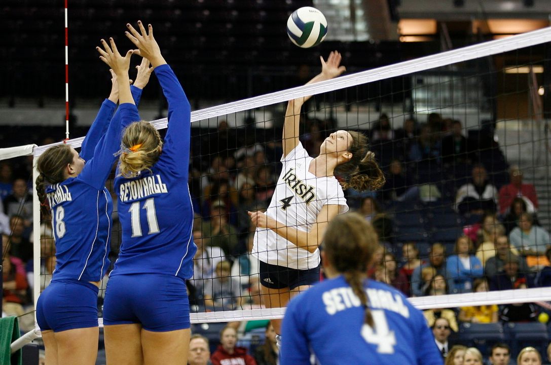 The first varsity action in the newly-renovated Purcell Pavilion at the Joyce Center saw the Irish post a 3-1 win over Seton Hall.