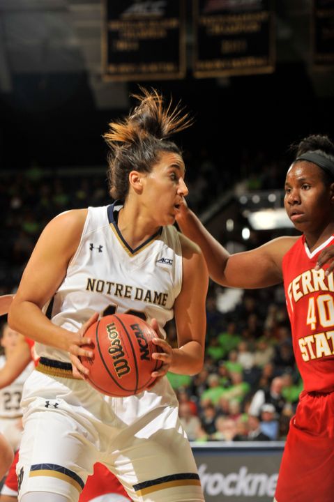 Sophomore forward Taya Reimer had 10 points, 11 rebounds, five blocks and three assists in Notre Dame's 92-32 exhibition win over Ferris State Wednesday night at Purcell Pavilion.