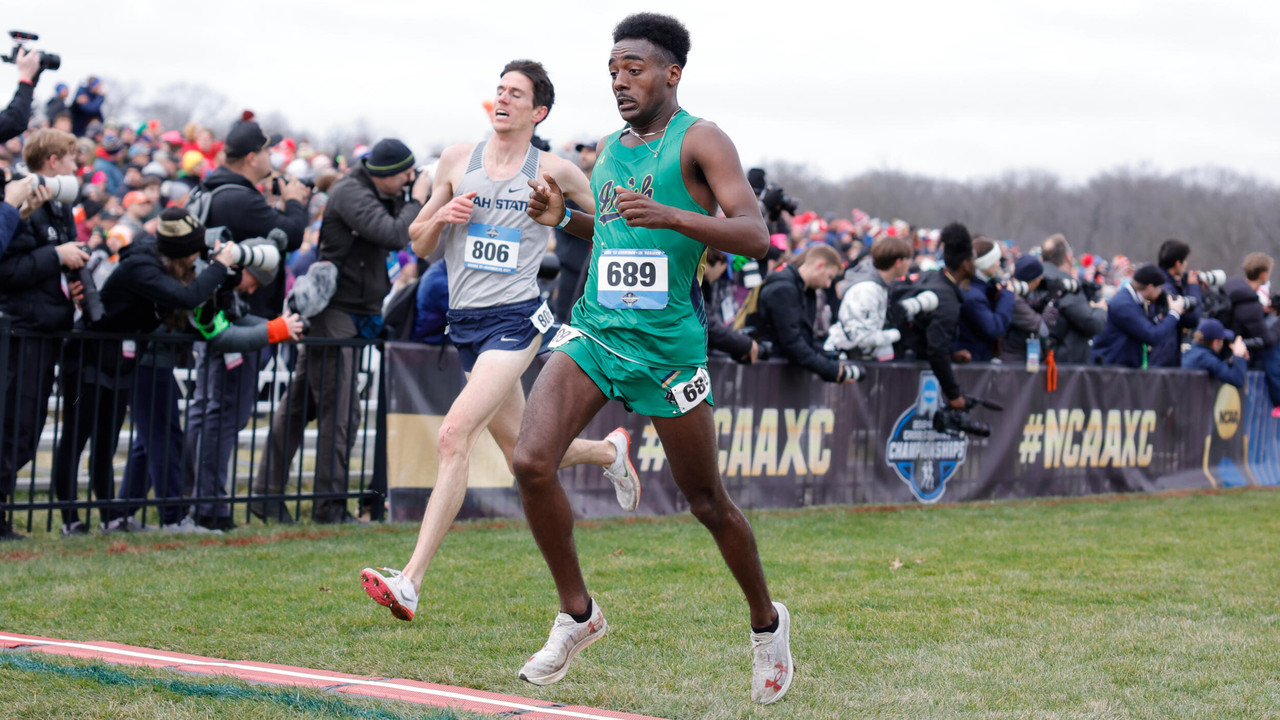 Izaiah Steury crosses the finish line