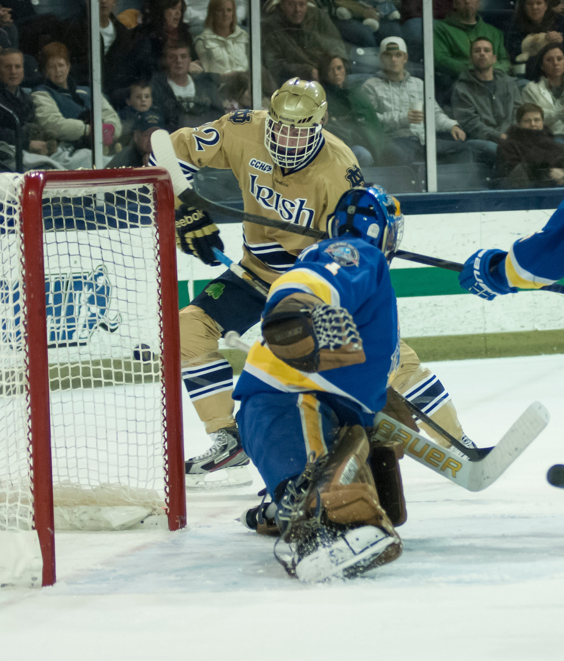 Four-Goal First Period Leads Irish To A 6-1 Win Over Lake Superior State Mario Lucia on the doorstep bangs home a power-play goal in the 6-1 win over Lake Superior State.