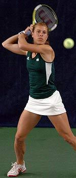 #2 Irish Blank Michigan To Reach NCAA Round Of 16 Senior Kristina Stastny is now 6-0 in her career as the last match on court with the doubles point still undetermined. (photo by Mike Bennett and Lighthouse Imaging)