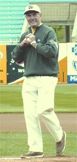 Jim Morse Honored By Throwing Ceremonial First Pitch At Notre Dame-Michigan Baseball Game Former Irish football standout Jim Morse threw out the ceremonial first pitch at the 2005 Notre Dame-Michigan baseball game in Grand Rapids.