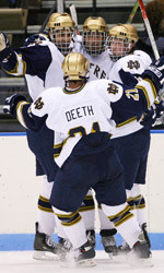 Three Irish Icers Take Weekly CCHA Honors Kevin Deeth had two goals and two assists in wins over Boston College and Providence to be named CCHA rookie of the week.