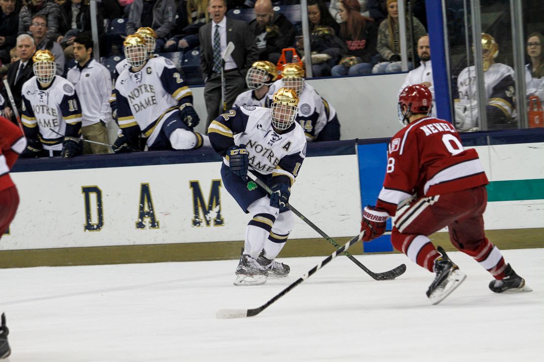 Sam Herr scored a pair of third period goals against the Catamounts on Nov. 2, 2013 to lift Notre Dame to its first Hockey East victory.