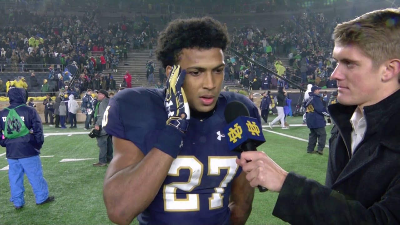 @NDFootball Julian Love Post-Game On Field Interview - Wake Forest (2017)